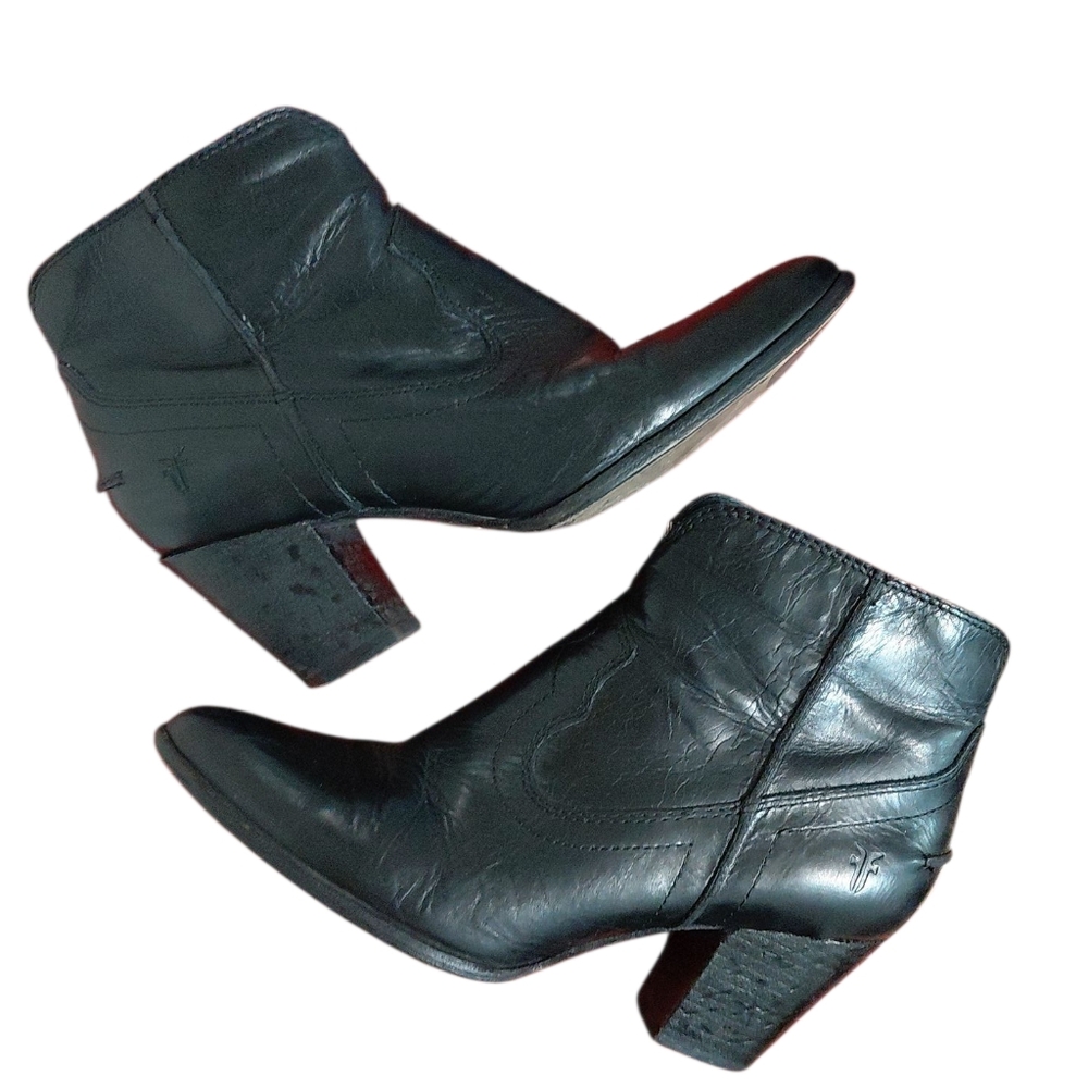 Frye Renee Black Leather Ankle Boot Women's Black Western Booties 8 M
